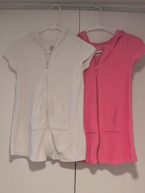 Girls Short-Sleeve Zip Hoodie - White & Pink